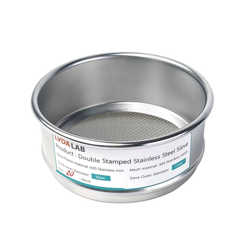 LVDALAB 304 Stainless Steel Mesh Lab Sieve, 20 Mesh (0.9mm) Aperture Test Sieve, 4inch(10cm) Economy Standard Analysis Sample Test Sieves for Industrial Laboratory Homes - Image 1